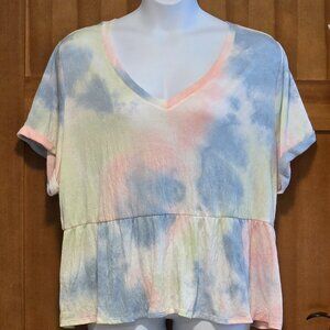 Lane Bryant Relaxed Rolled-Sleeve V-Neck Babydoll Shirt 22/24